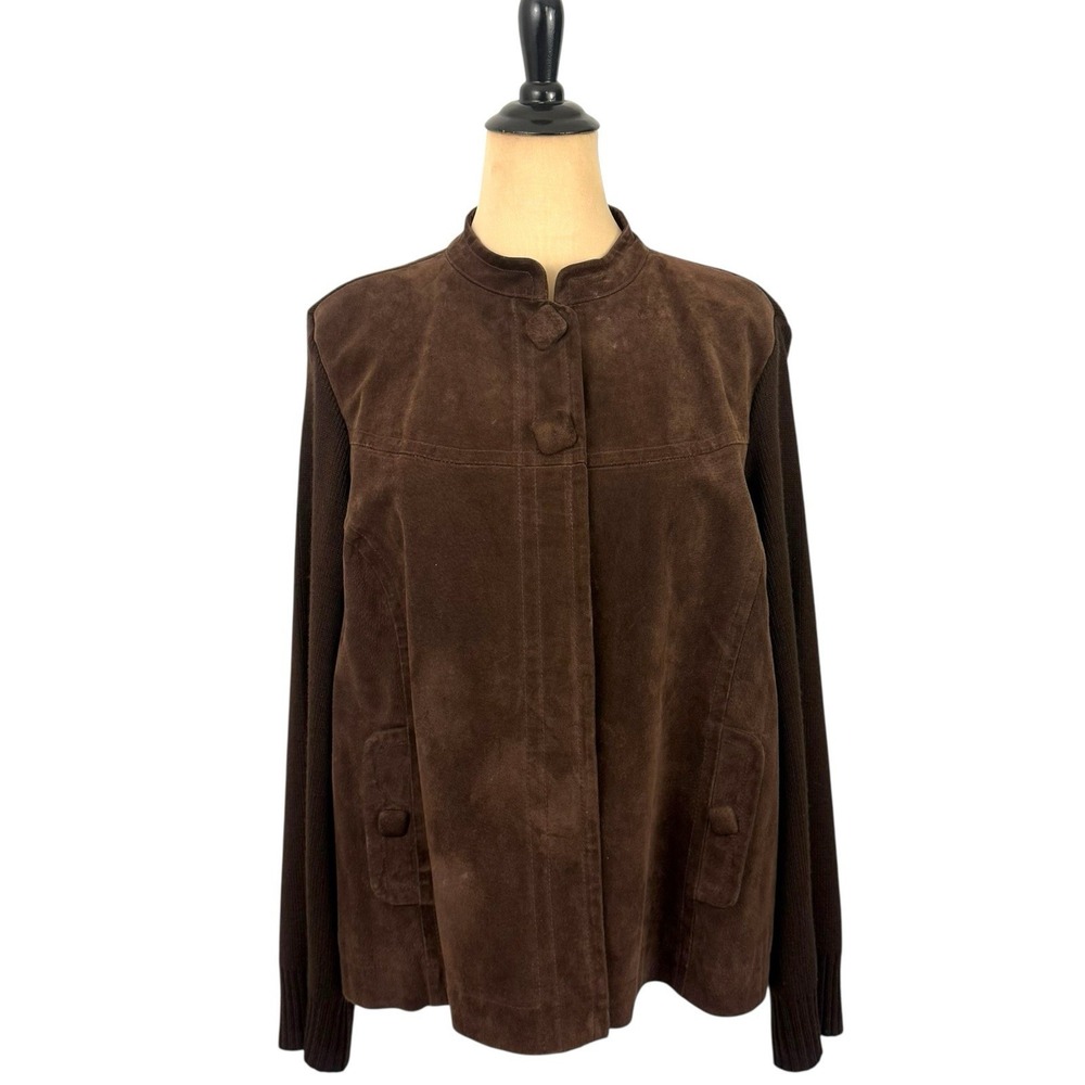 Suede Leather Chocolate Brown Sweater Jacket 14 16 Retro Boho Hippie Grunge